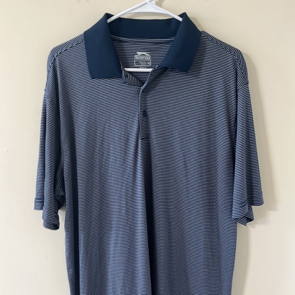 Slazenger Men’s Core Polo Striped Navy White Size XL - Picture 2 of 9